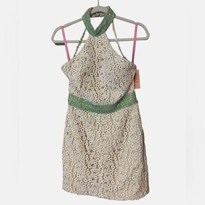 Blush Prom Crochet Jeweled Collared Mini Dress NWT